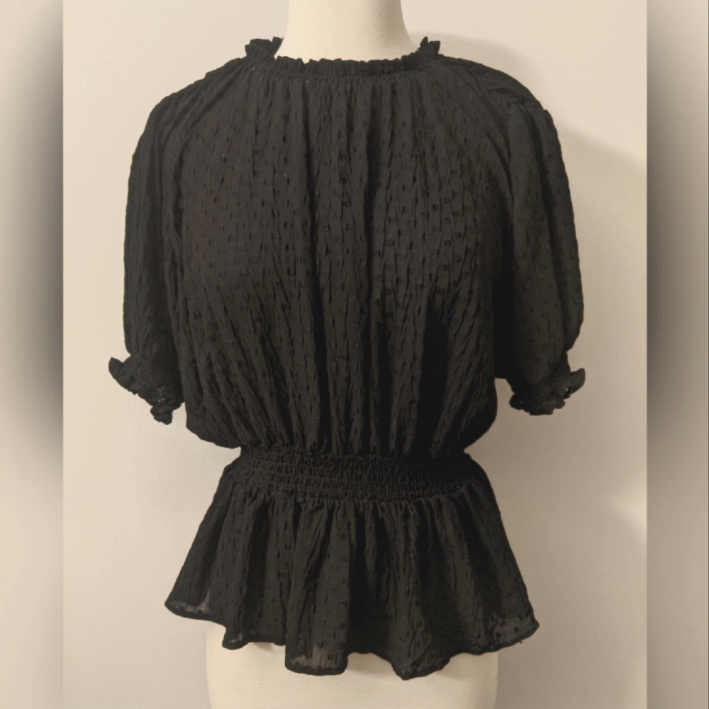 Black sheer peplum blouse